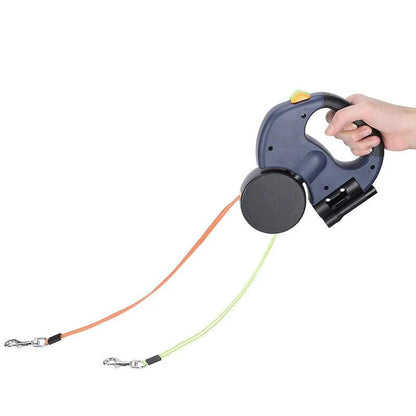 Revolutionary Double Tangle-Free Dog Leash with Flashlight & Waste Bag Holder – Perfect for Walking Two Dogs!