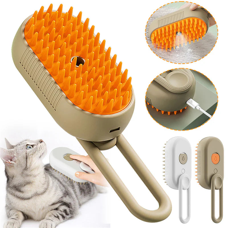 Revolutionary 3-in-1 Cat and Dog Steam Brush with Spray Function for Effortless Grooming and Massage