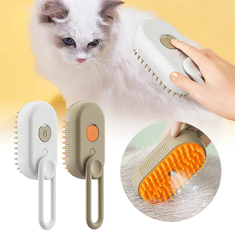 Revolutionary 3-in-1 Cat and Dog Steam Brush with Spray Function for Effortless Grooming and Massage