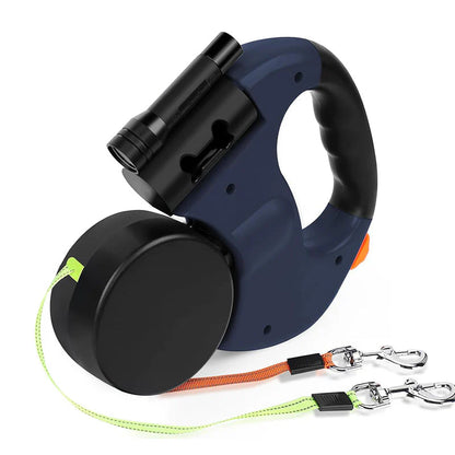 Revolutionary Double Tangle-Free Dog Leash with Flashlight & Waste Bag Holder – Perfect for Walking Two Dogs!